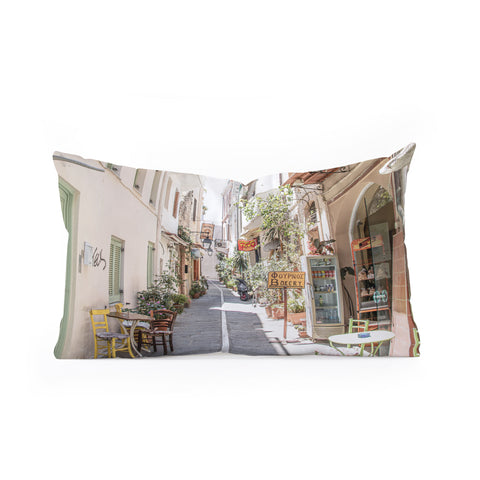 Henrike Schenk - Travel Photography Street In Greece Photo Pastel Village Houses Summer Oblong Throw Pillow