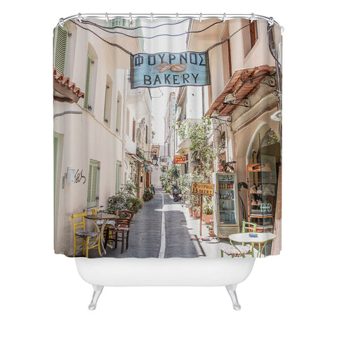 Henrike Schenk - Travel Photography Street In Greece Photo Pastel Village Houses Summer Shower Curtain