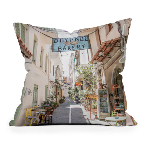 Henrike Schenk - Travel Photography Street In Greece Photo Pastel Village Houses Summer Throw Pillow
