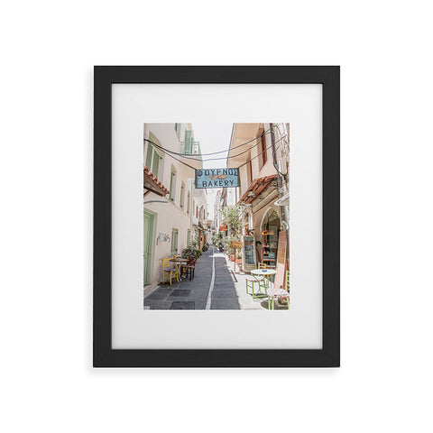 Henrike Schenk - Travel Photography Street In Greece Photo Pastel Village Houses Summer Framed Art Print