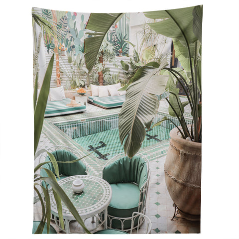 Henrike Schenk - Travel Photography Tropical Plant Leaves In Marrakech Photo Green Pool Interior Design Tapestry