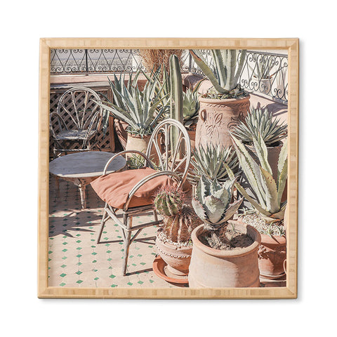Henrike Schenk - Travel Photography Tropical Rooftop In Marrakech Cactus Plants Boho Framed Wall Art