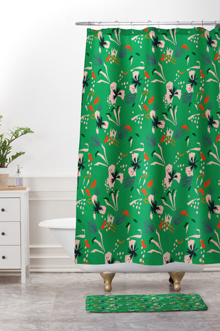 Holli Zollinger ANTHOLOGY OF PATTERN SEVILLE GARDEN GREEN Shower Curtain And Mat