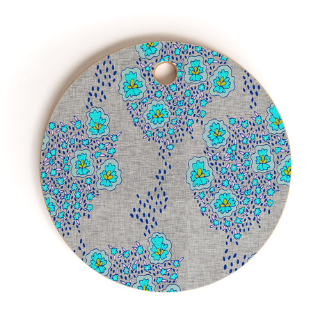 Holli Zollinger Boho Turquoise Floral Cutting Board Round
