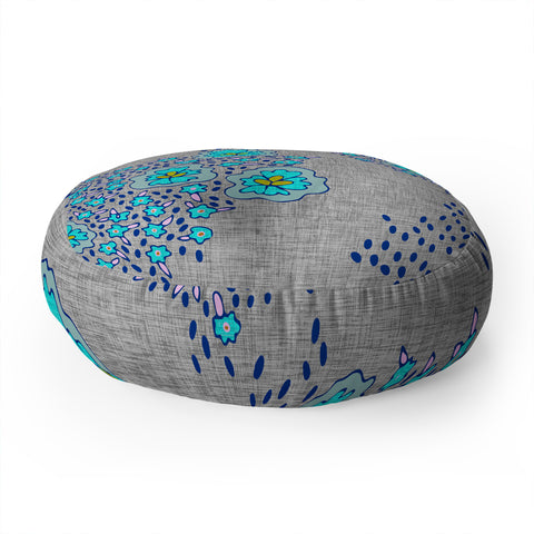 Holli Zollinger Boho Turquoise Floral Floor Pillow Round