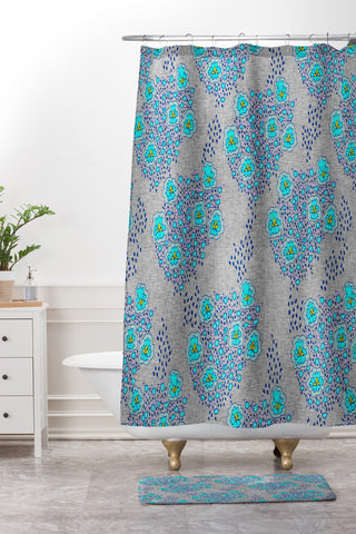Holli Zollinger Boho Turquoise Floral Shower Curtain And Mat