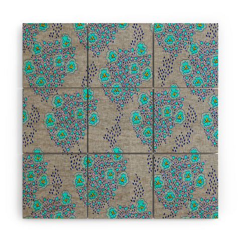 Holli Zollinger Boho Turquoise Floral Wood Wall Mural