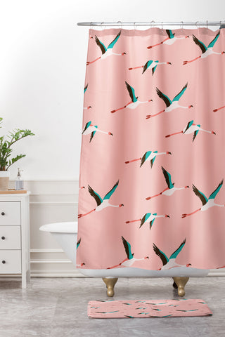 Holli Zollinger Flamingo Pink Shower Curtain And Mat