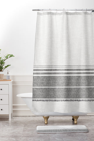 Holli Zollinger FRENCH LINEN CHARCOAL TASSEL Shower Curtain And Mat