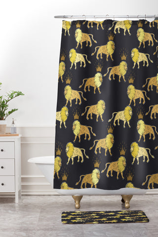 Holli Zollinger LEO LION BLACK AND GOLD Shower Curtain And Mat