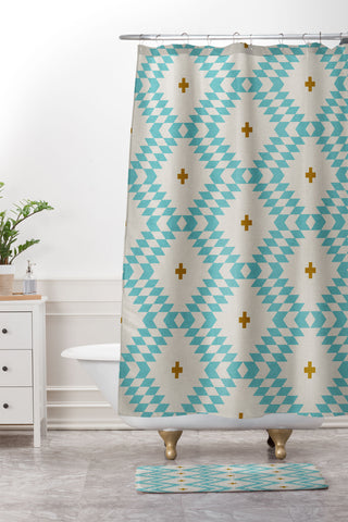Holli Zollinger Native Natural Plus Turquoise Shower Curtain And Mat