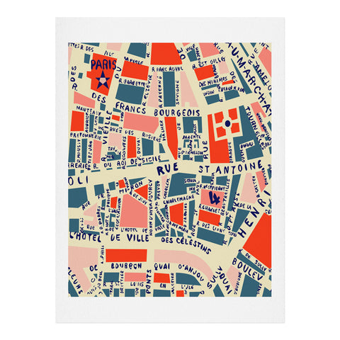 Holli Zollinger Paris Map Blue Art Print