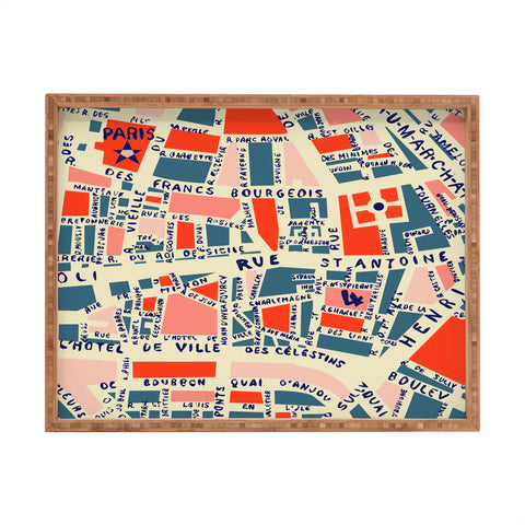 Holli Zollinger Paris Map Blue Rectangular Tray