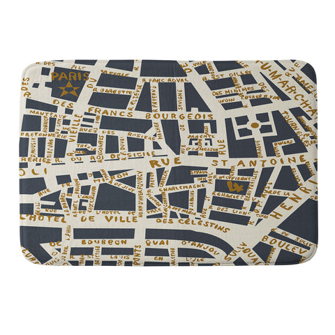 Holli Zollinger PARIS MAP GREY GOLD Memory Foam Bath Mat