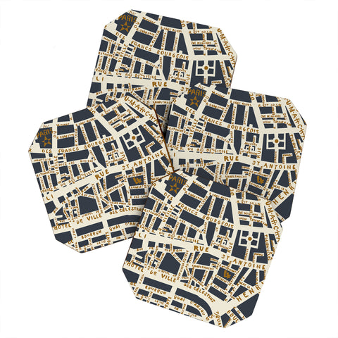 Holli Zollinger PARIS MAP GREY GOLD Coaster Set