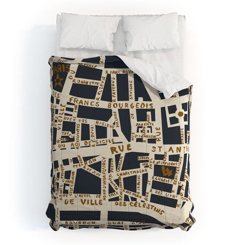 Holli Zollinger PARIS MAP GREY GOLD Comforter