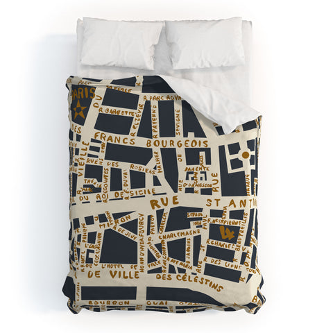 Holli Zollinger PARIS MAP GREY GOLD Duvet Cover