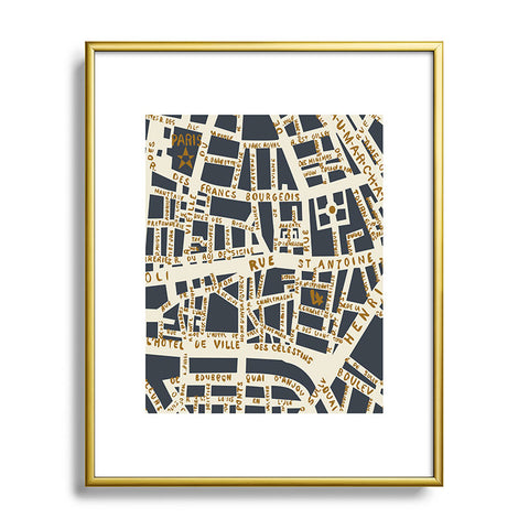 Holli Zollinger PARIS MAP GREY GOLD Metal Framed Art Print