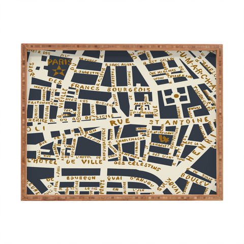 Holli Zollinger PARIS MAP GREY GOLD Rectangular Tray
