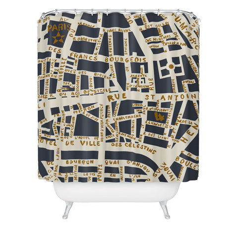 Holli Zollinger PARIS MAP GREY GOLD Shower Curtain