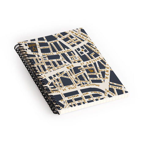 Holli Zollinger PARIS MAP GREY GOLD Spiral Notebook