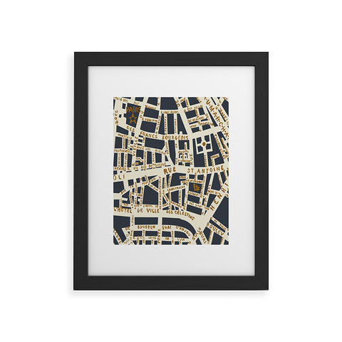 Holli Zollinger PARIS MAP GREY GOLD Framed Art Print