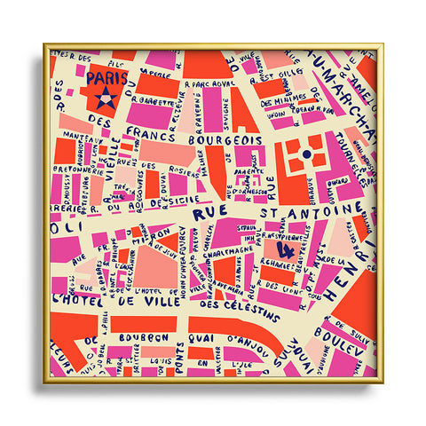Holli Zollinger Paris Map Pink Metal Square Framed Art Print