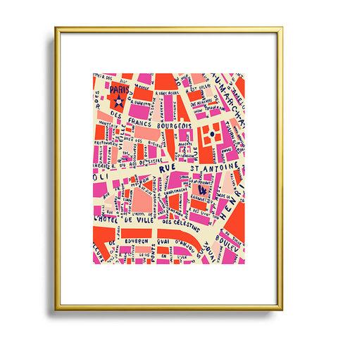 Holli Zollinger Paris Map Pink Metal Framed Art Print