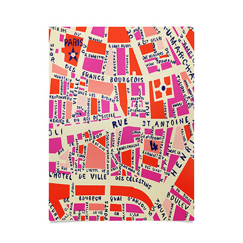 Holli Zollinger Paris Map Pink Poster