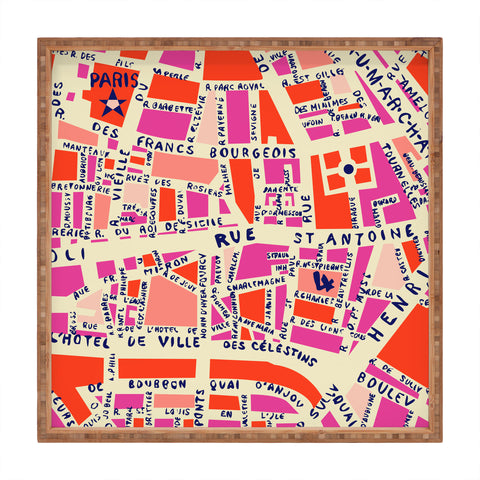 Holli Zollinger Paris Map Pink Square Tray