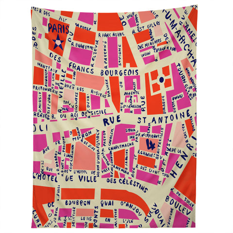 Holli Zollinger Paris Map Pink Tapestry