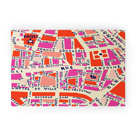 Holli Zollinger Paris Map Pink Welcome Mat