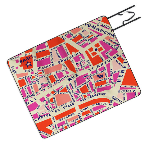 Holli Zollinger Paris Map Pink Picnic Blanket