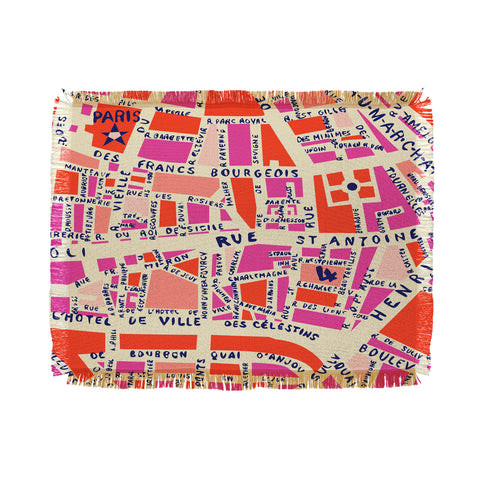 Holli Zollinger Paris Map Pink Throw Blanket