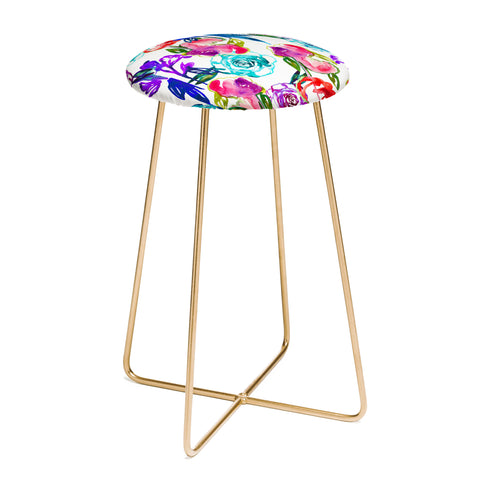 Holly Sharpe Abstract Watercolor Florals Counter Stool