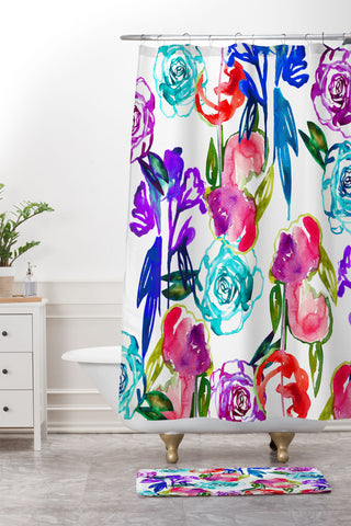 Holly Sharpe Abstract Watercolor Florals Shower Curtain And Mat