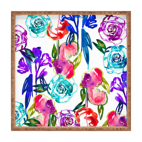 Holly Sharpe Abstract Watercolor Florals Square Tray
