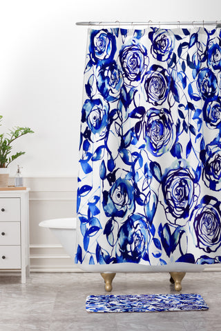 Holly Sharpe Painted Blue Shower Curtain And Mat