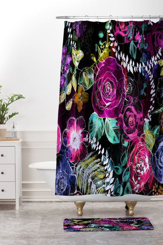 Holly Sharpe Rose Garden at Night Shower Curtain And Mat