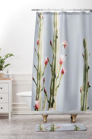 Ingrid Beddoes Cereus Cactus Blush Desert Cactus Shower Curtain And Mat
