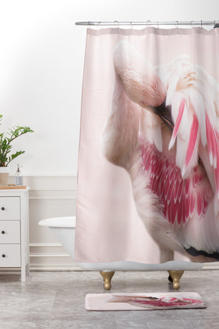 Ingrid Beddoes flamingo love Shower Curtain And Mat