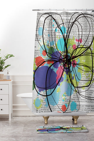 Irena Orlov Flower On Old Newspaper Shower Curtain And Mat