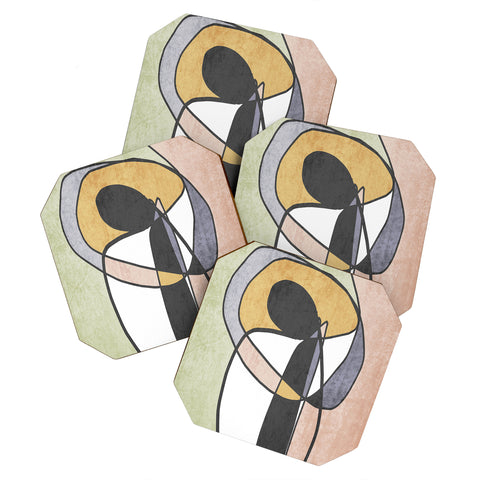 Irena Orlov Green Yellow Minimalist Abstract 1 Coaster Set