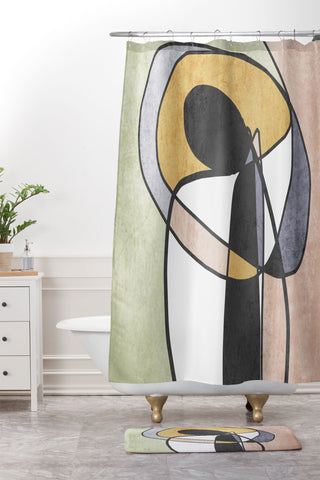 Irena Orlov Green Yellow Minimalist Abstract 1 Shower Curtain And Mat