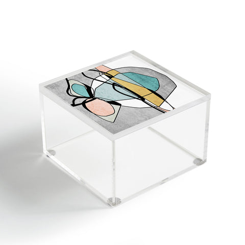 Irena Orlov Teal Yellow Minimalist Abstract 3 Acrylic Box