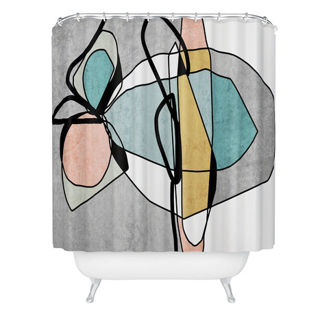 Irena Orlov Teal Yellow Minimalist Abstract 3 Shower Curtain