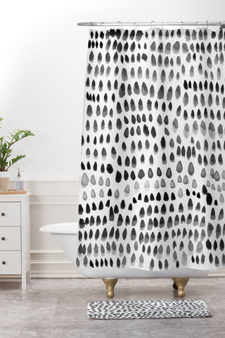 Iris Lehnhardt painted dots black Shower Curtain And Mat