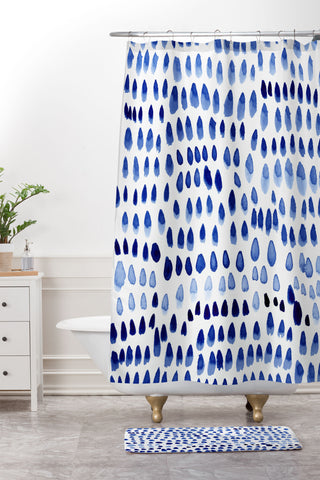 Iris Lehnhardt painted dots blue Shower Curtain And Mat