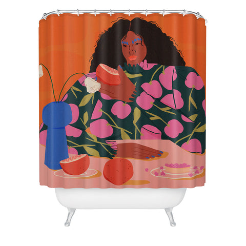 isabelahumphrey Still Life of a Woman with Dessert and Fruit Shower Curtain