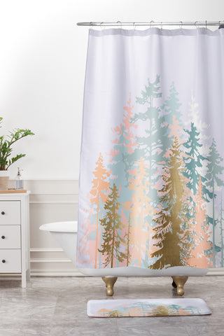Iveta Abolina Blush Forest Shower Curtain And Mat